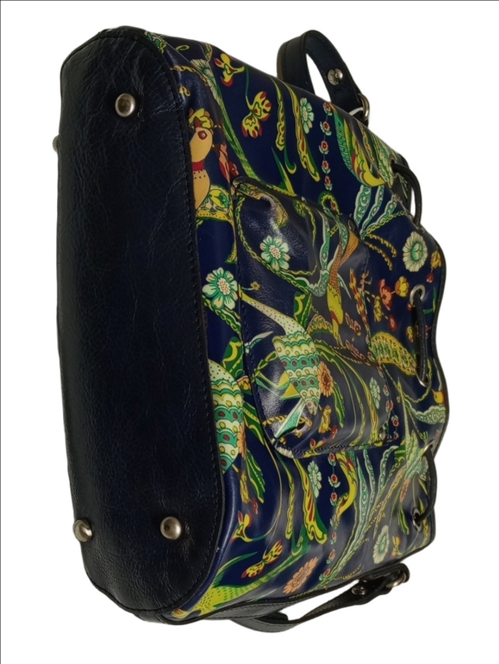 PATRICIA NASH SABINA BIRDS OF PARADISE TROPICAL FLORAL NAVY BLUE DRAWSTRING BAG - Picture 7 of 16